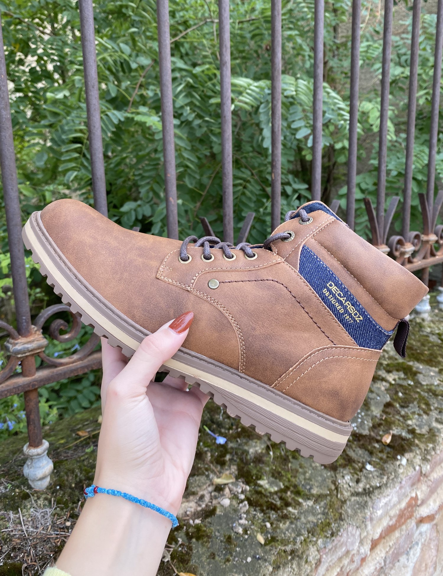 Ανδρικά καφέ αρβυλάκια από δερματίνη με κορδόνια Y173 φωτογραφία